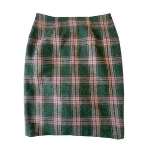 Boden British Tweed by Moon Green Pink Plaid Wool Pencil Skirt US 6
